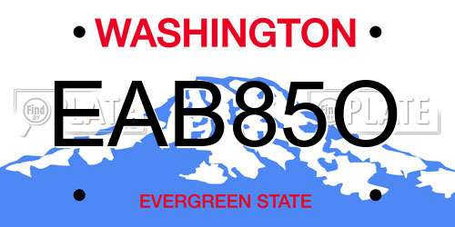 EAB85O Washington License Plate