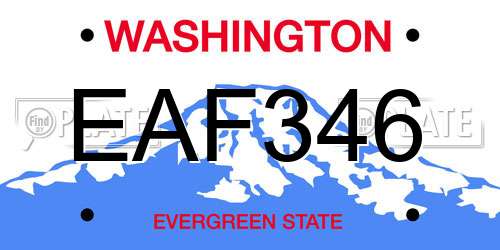 EAF346 Washington License Plate