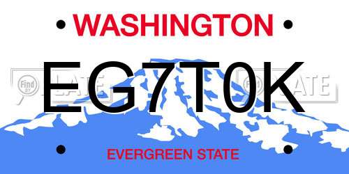 EG7T0K Washington License Plate