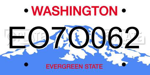 EO7O062 Washington License Plate