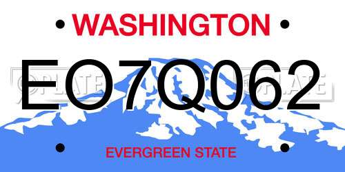 EO7Q062 Washington License Plate