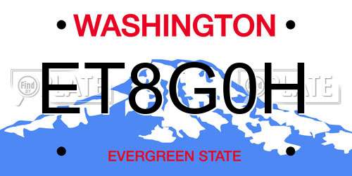 ET8G0H Washington License Plate