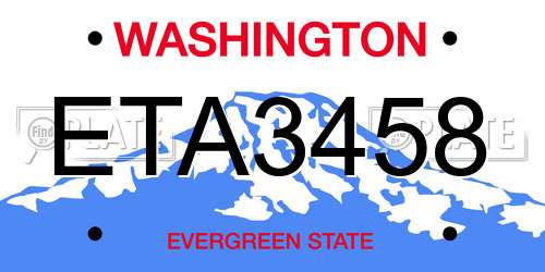 ETA3458 Washington License Plate
