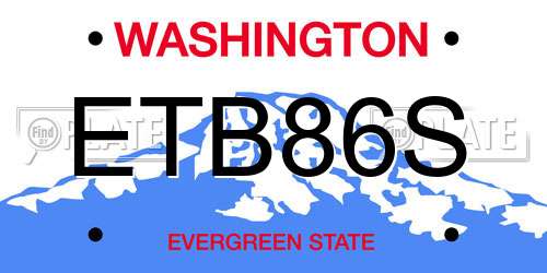 ETB86S Washington License Plate