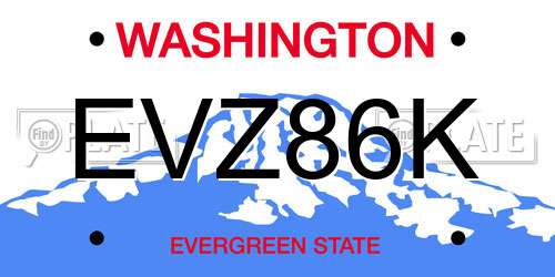 EVZ86K Washington License Plate