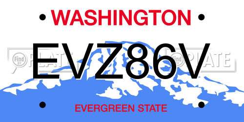 EVZ86V Washington License Plate