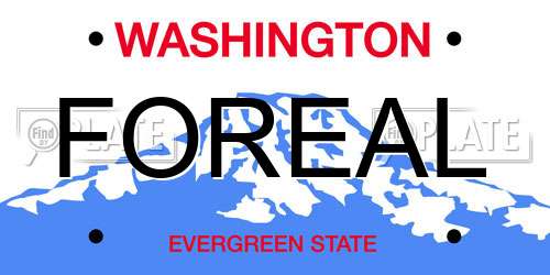 FOREAL Washington License Plate