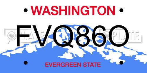 FVQ86O Washington License Plate