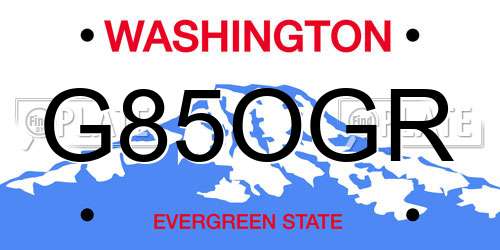 G85OGR Washington License Plate