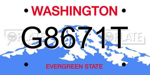 G8671T Washington License Plate
