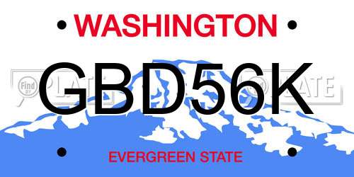 GBD56K Washington License Plate