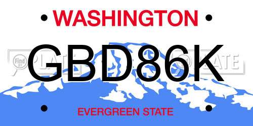 GBD86K Washington License Plate