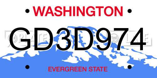 GD3D974 Washington License Plate