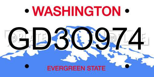 GD3O974 Washington License Plate