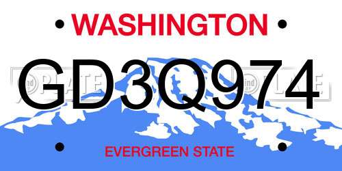 GD3Q974 Washington License Plate