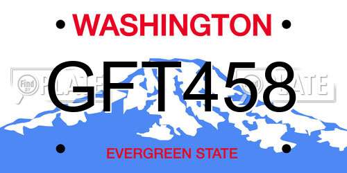 GFT458 Washington License Plate