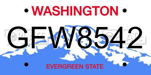 GFW8542 Washington License Plate