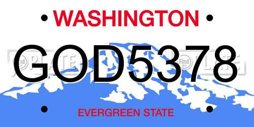 GOD5378 Washington License Plate