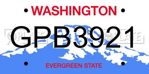 GPB3921 Washington License Plate
