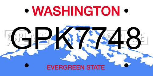 GPK7748 Washington License Plate