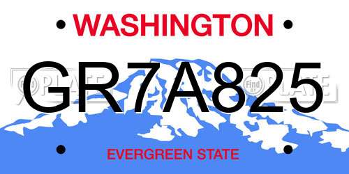 GR7A825 Washington License Plate