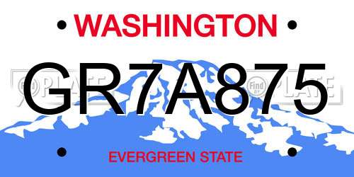 GR7A875 Washington License Plate