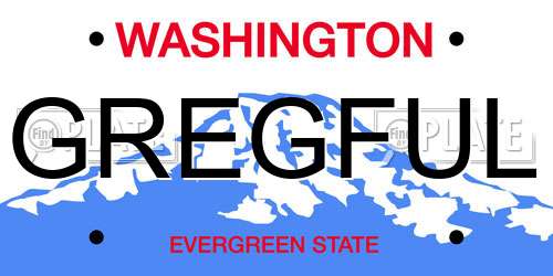 GREGFUL Washington License Plate