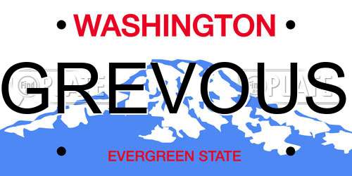 GREVOUS Washington License Plate