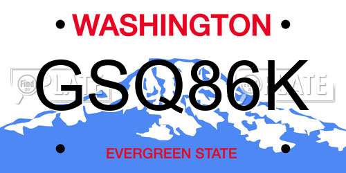 GSQ86K Washington License Plate