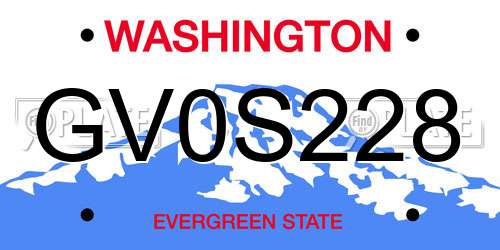 GV0S228 Washington License Plate