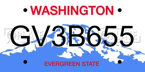 GV3B655 Washington License Plate