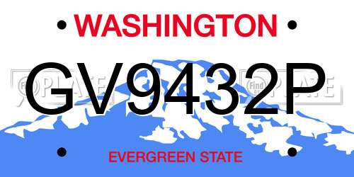 GV9432P Washington License Plate