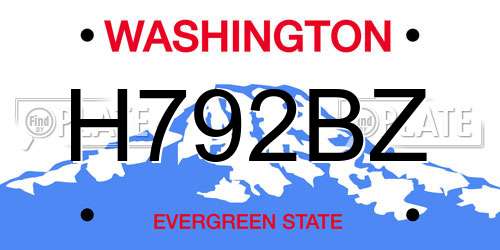 H792BZ Washington License Plate