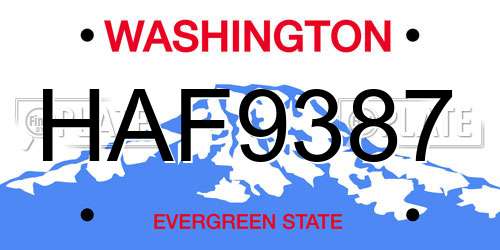 HAF9387 Washington License Plate