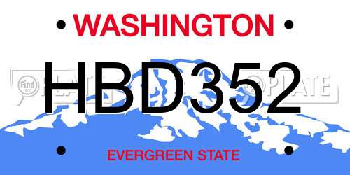 HBD352 Washington License Plate