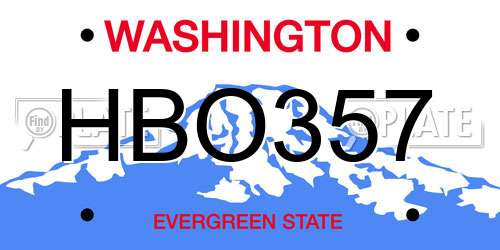 HBO357 Washington License Plate