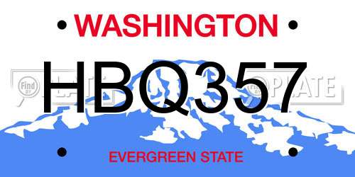 HBQ357 Washington License Plate