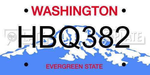 HBQ382 Washington License Plate