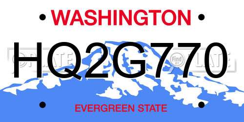 HQ2G770 Washington License Plate