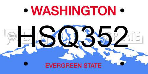 HSQ352 Washington License Plate