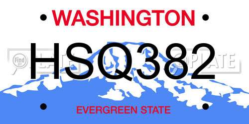 HSQ382 Washington License Plate