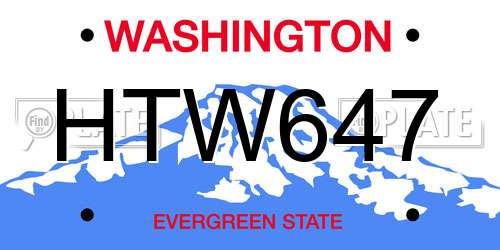 HTW647 Washington License Plate