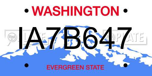 IA7B647 Washington License Plate