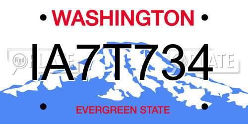 IA7T734 Washington License Plate