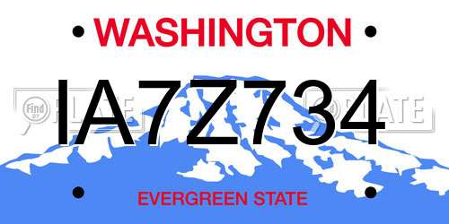 IA7Z734 Washington License Plate