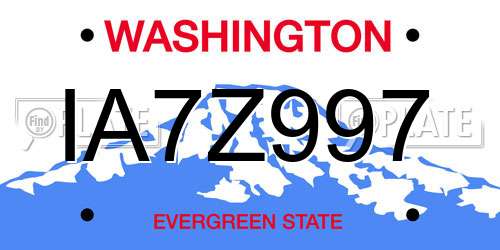 IA7Z997 Washington License Plate