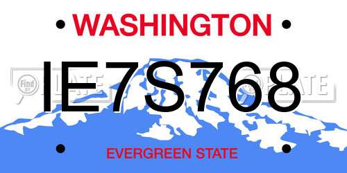 IE7S768 Washington License Plate