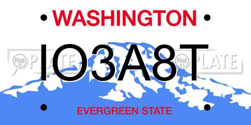 IO3A8T Washington License Plate
