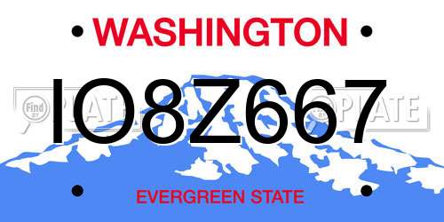 IO8Z667 Washington License Plate
