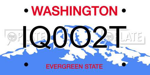 IQ0O2T Washington License Plate
